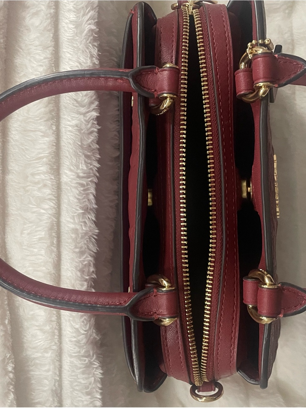 Coach Red Embossed Leather Satchel with Gold Hardware - Picture 7 of 7